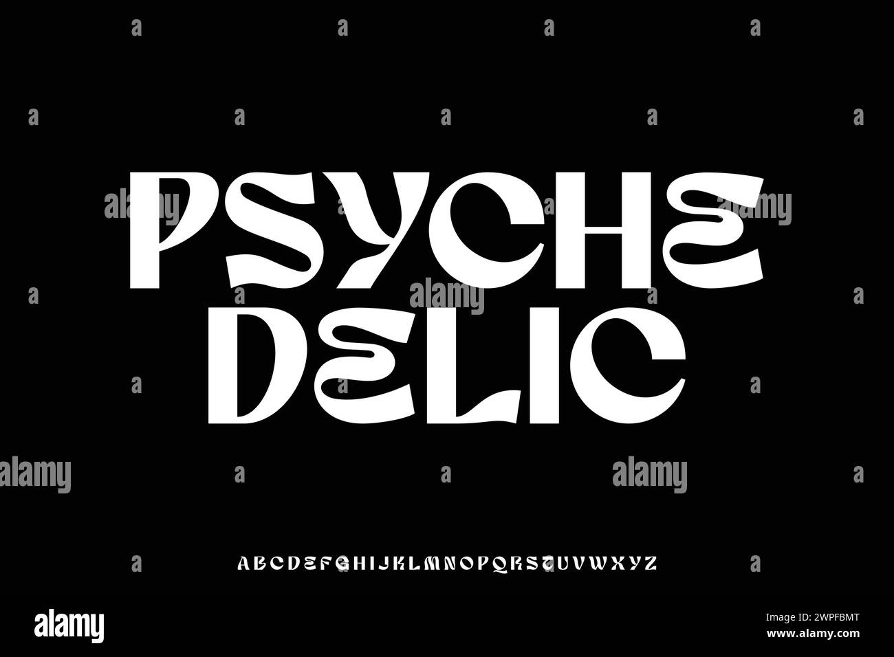 Vecteur de police d'affichage d'alphabet de style fluide de tendance décoratif unique. Caractères psychédéliques créatifs Illustration de Vecteur