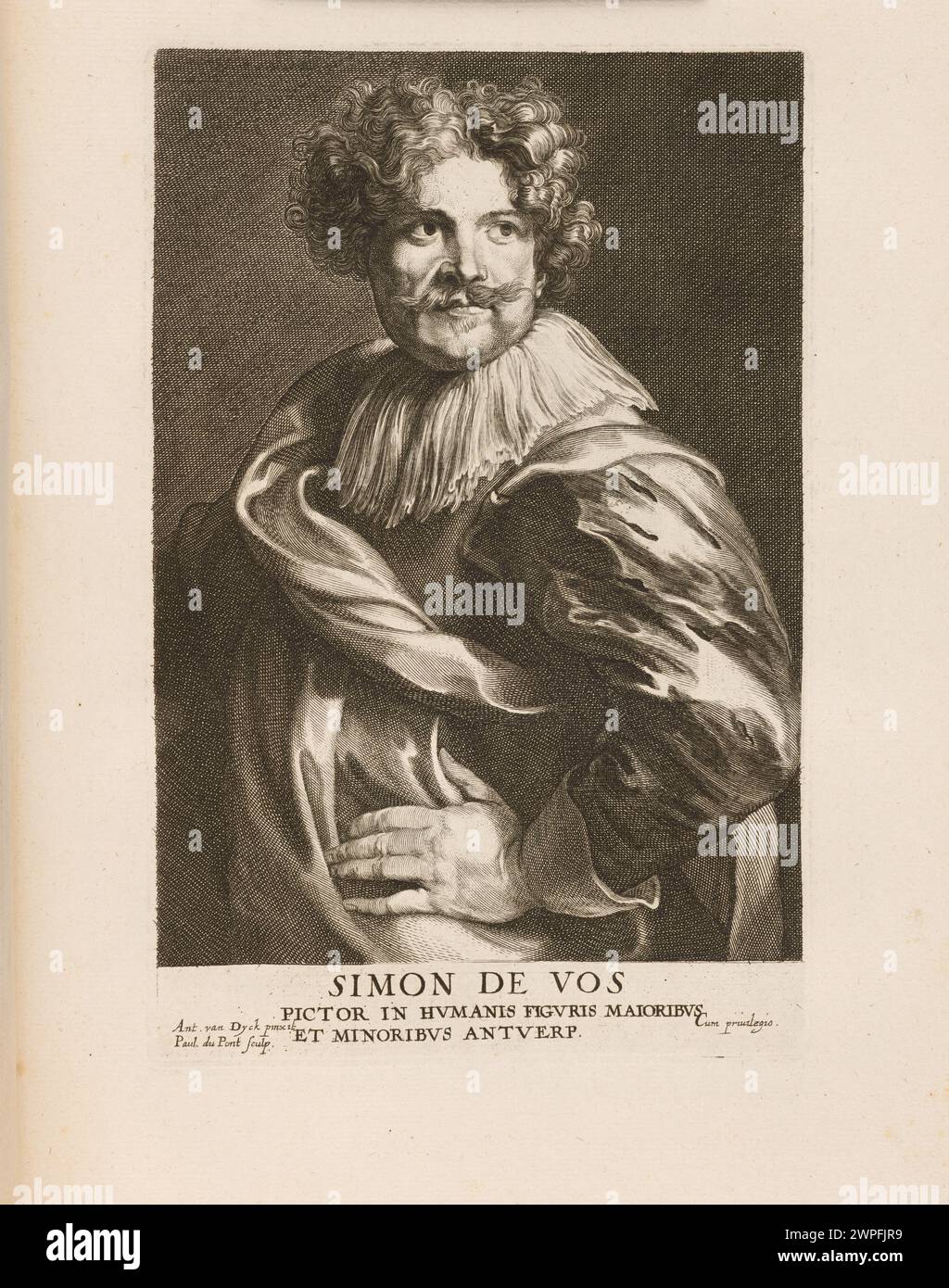 Portrait de Simon de vos peint entre 1645 et 1646, relié à Paulus Pontius, Anthony van Dyck et Gillis Hendricx, avec composition de portraits baroques et représentation réaliste de vêtements et de traits. Banque D'Images