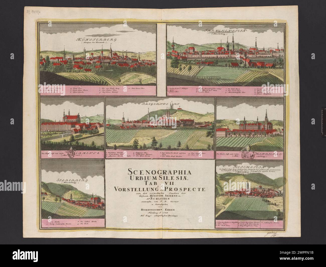 Scenographia urbium Silesiae Tab. VII i. Münsterb. IaEGERND. im Hz. Schlesien ; Werner, Friedrich Bernard (1690-1778), Homann, Johann Baptist; Dziedzice (1730-1848) ; 1737-1752 (1737-00-00-1752-00-00); Banque D'Images