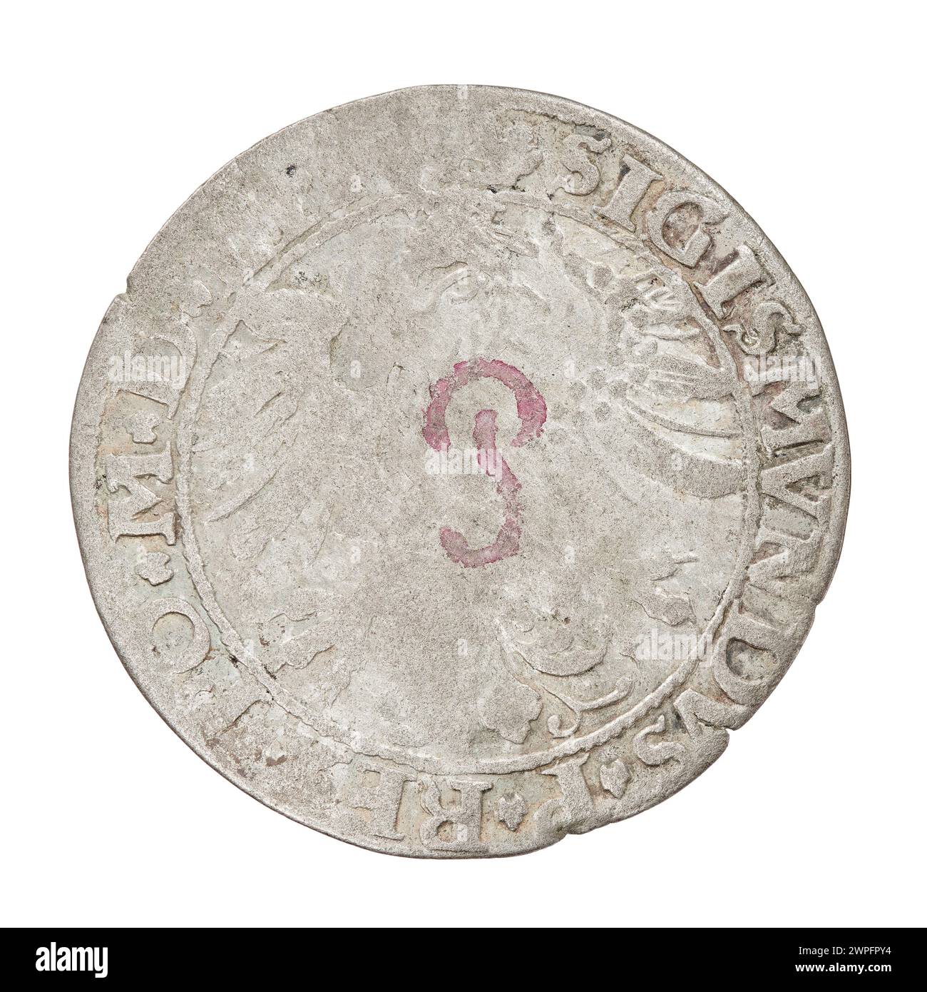 Un sou lituanien émis en 1535 sous le règne de Zygmunt i Stary, représentant la monnaie polonaise du XVIe siècle. Banque D'Images