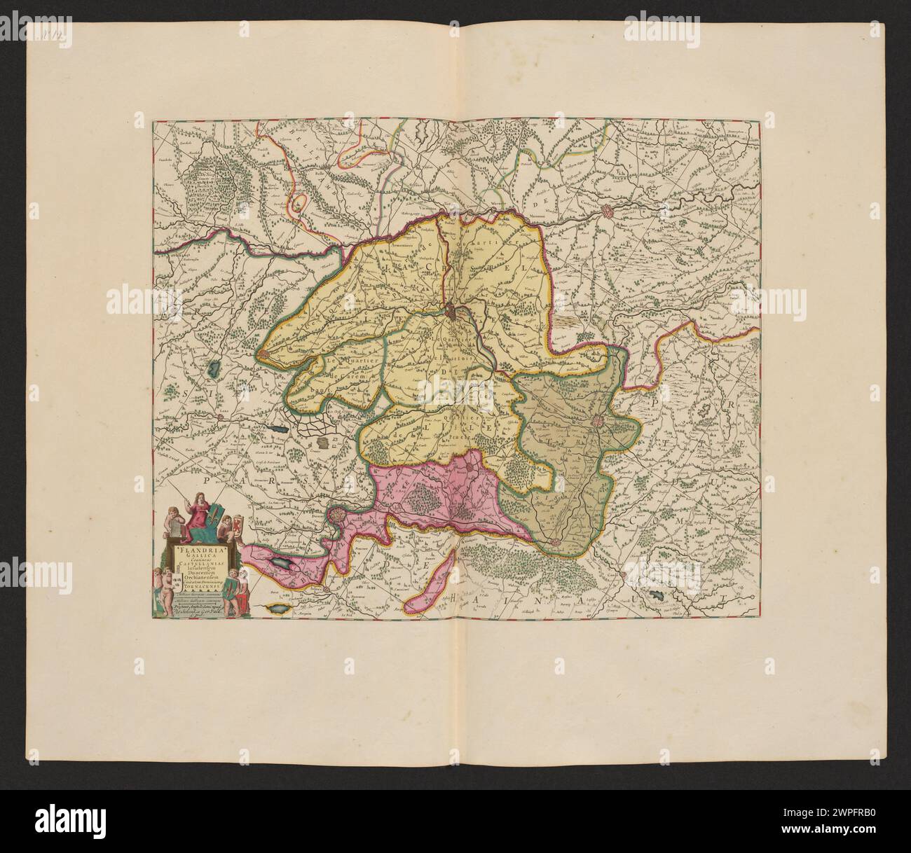 Carte de 1711 de Pieter Schenck, Gerard Valck et Johannes Janssonius représentant la Flandre française, y compris les Castellanes d'Insurelem, Ducens, Orchiannens et le Dominium de Tournai. Banque D'Images