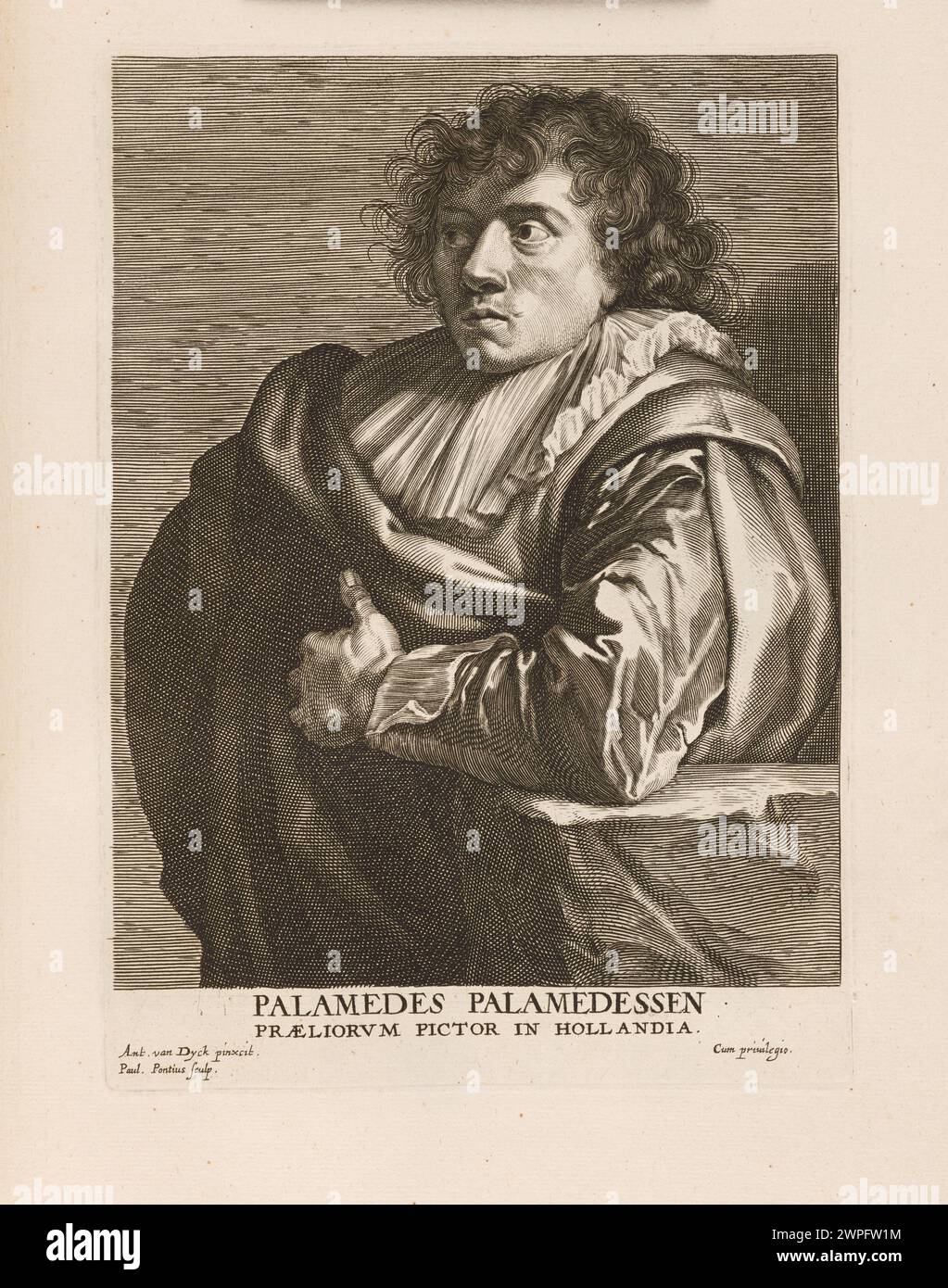 Gravure portrait d'Anthonie Palamedez l'ancien par Paulus Pontius, Anthony van Dyck et Gillis Hendricx, 1645-1646, présentant le sujet avec des traits faciaux détaillés et des traits stylistiques flamands du XVIIe siècle. Banque D'Images