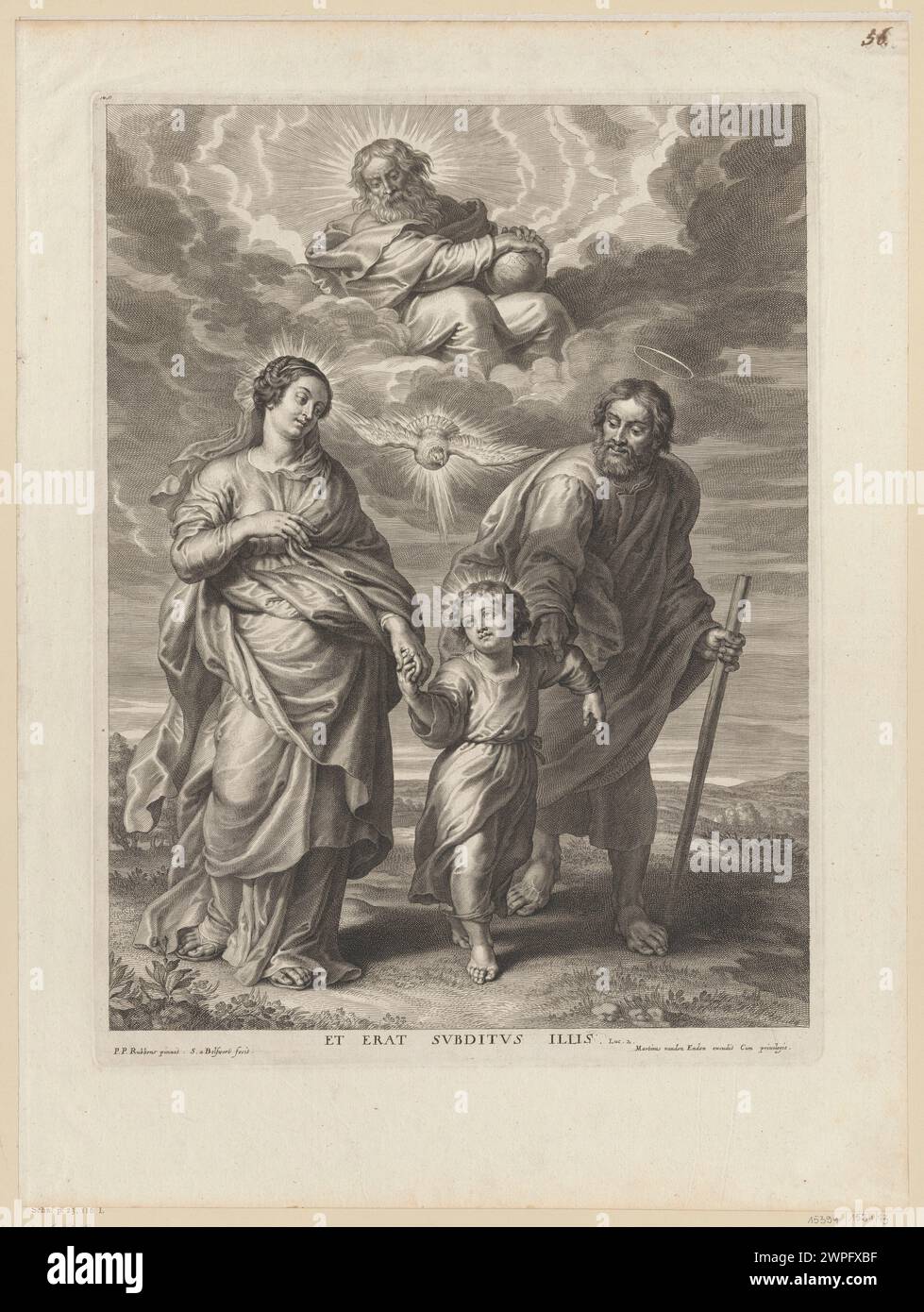 Tableau représentant une famille avec Dieu le Père et le Saint-esprit, dans un paysage, créé par Rubens, Bolswert et Van Den Enden vers 1640, combinant des éléments religieux et naturels. Banque D'Images Tableau représentant une famille avec Dieu le Père et le Saint-esprit, dans un paysage, créé par Rubens, Bolswert et Van Den Enden vers 1640, combinant des éléments religieux et naturels. Banque D'Images