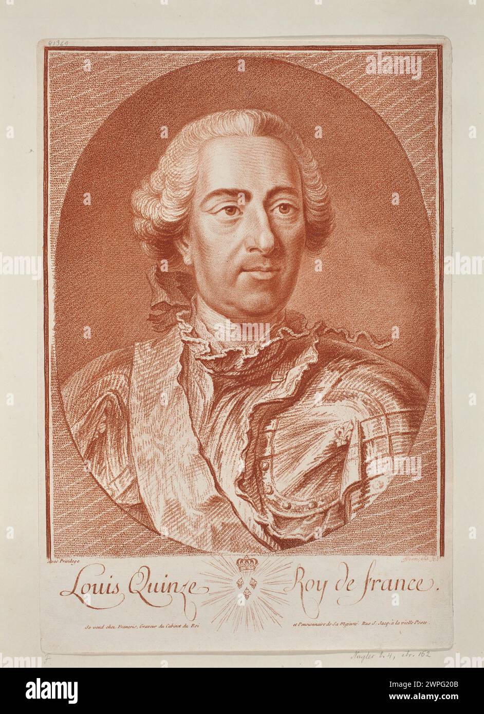 Portrait du roi Louis XV par Jean-Charles François après 1758, peinture miniature française, représentant des vêtements royaux et des portraits masculins, partie de la collection Seweryn Smolikowski. Banque D'Images