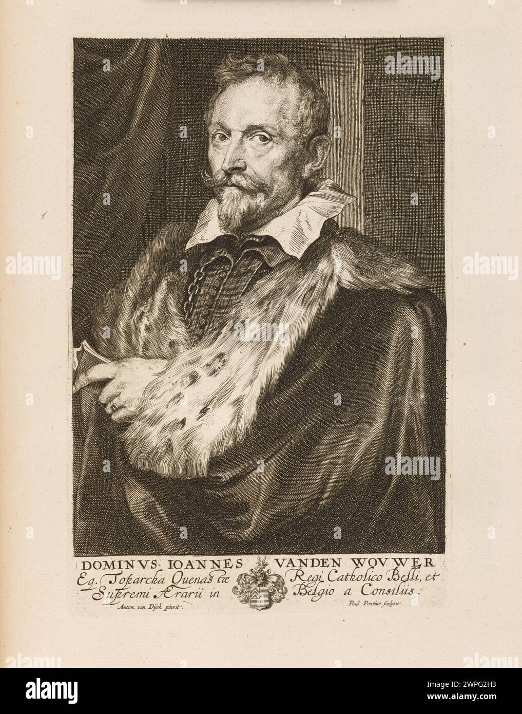 Gravure de Johann von Wowern par Paulus Pontius, Anthony van Dyck et Gillis Hendricx, 1645-1646, représentant le sujet dans un style portrait flamand du XVIIe siècle avec un rendu détaillé du visage et de la tenue vestimentaire. Banque D'Images