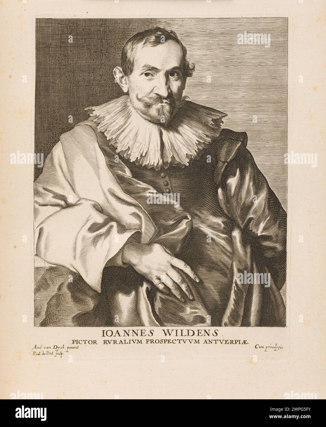 1645–1646 peinture de Paulus Pontius, Anthony van Dyck et Gillis Hendricx représentant Ioannes Wildens, montrant des portraits, des détails faciaux et un style artistique du XVIIe siècle. Banque D'Images