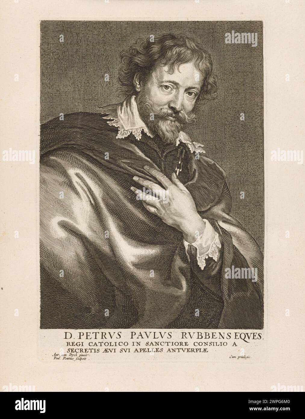 1645–1646 peinture collaborative de Paulus Pontius, Anthony van Dyck et Gillis Hendricx représentant Peter Paul Rubens, mettant en valeur les portraits, les détails du visage et le style artistique du XVIIe siècle. Banque D'Images