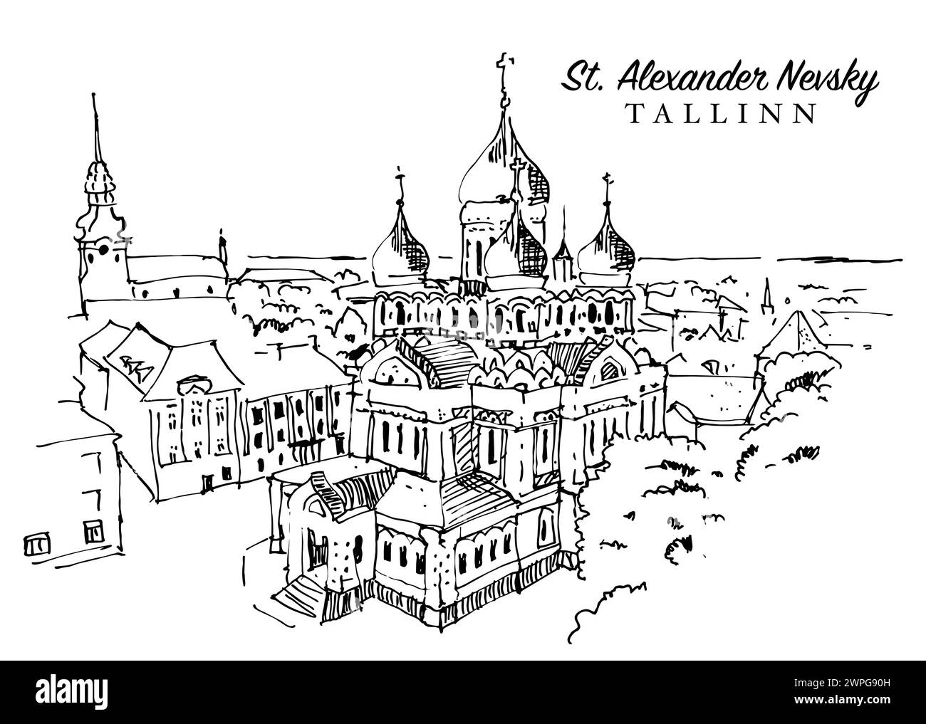 Illustration vectorielle dessinée à la main d'esquisse de réussi Cathédrale Alexandre Nevsky à Tallinn, Estonie Illustration de Vecteur