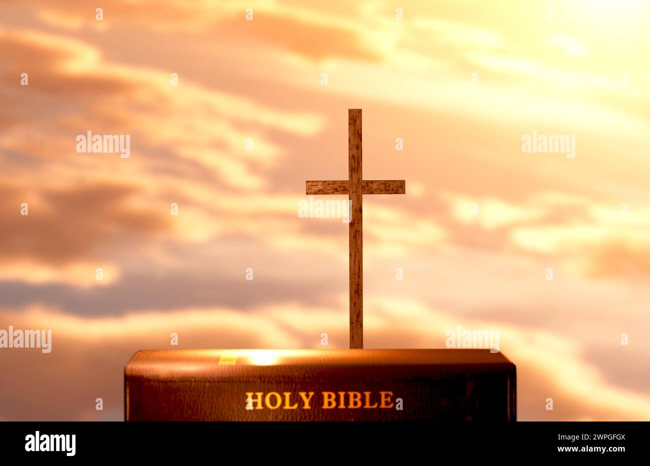 Nouvel an, soleil levant, lever et coucher de soleil fond, croix de Jésus Christ, Sainte Bible, foi en Dieu, conviction, miséricorde, calendrier de paix et d'église Banque D'Images