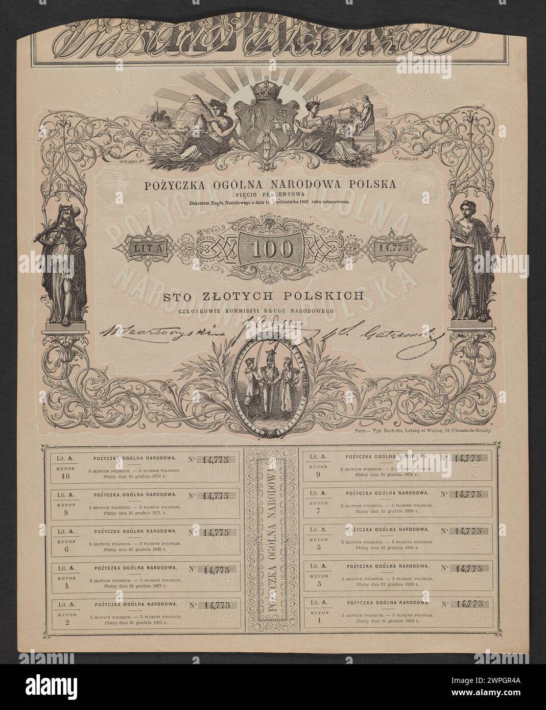 Document ou timbre du gouvernement national polonais datant de 1863, reflétant l'administration officielle pendant le soulèvement de janvier au Congrès en Pologne. Banque D'Images