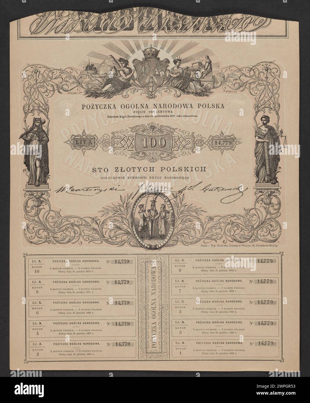 Document ou timbre du gouvernement national polonais datant de 1863, reflétant l'administration officielle pendant le soulèvement de janvier au Congrès en Pologne. Banque D'Images