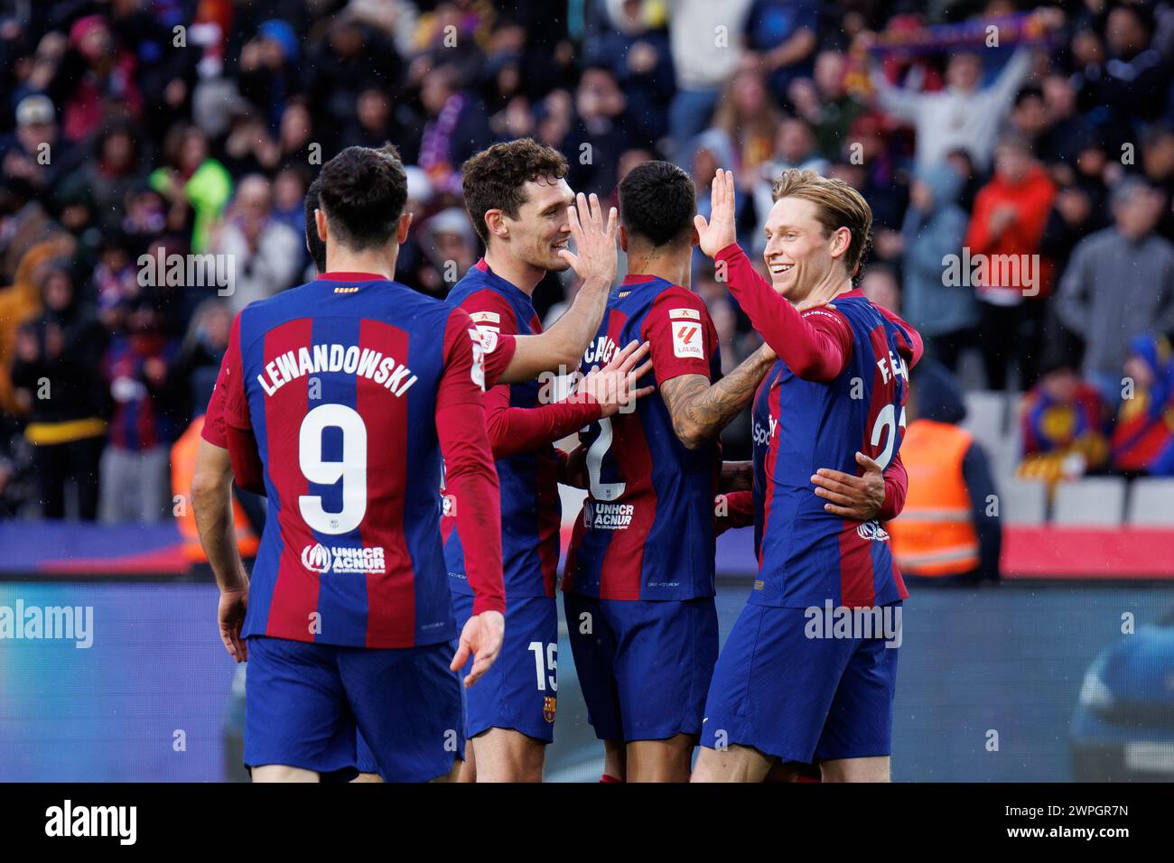 Barcelone, Espagne. 24 février 2024. Les joueurs de Barcelone célèbrent le match LaLiga EA Sports entre le FC Barcelone et Getafe CF à l'Estadi Olimp Banque D'Images