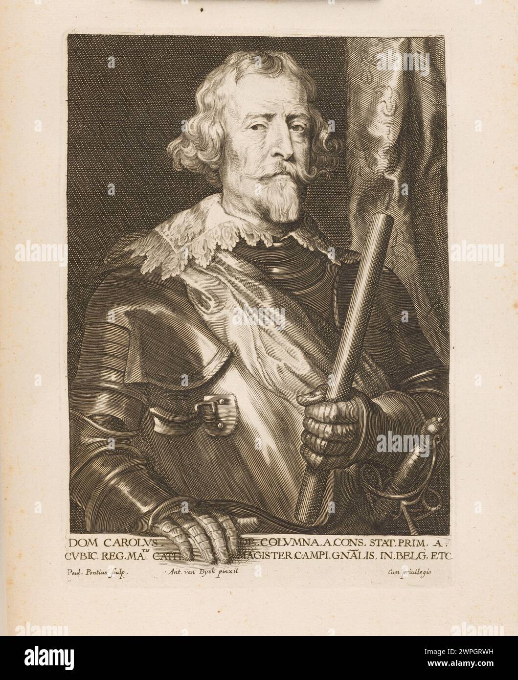 1645–1646 peinture de Paulus Pontius, Anthony van Dyck et Gillis Hendricx représentant la maison Carolus de Columna, montrant les détails architecturaux et le design européen du XVIIe siècle. Banque D'Images