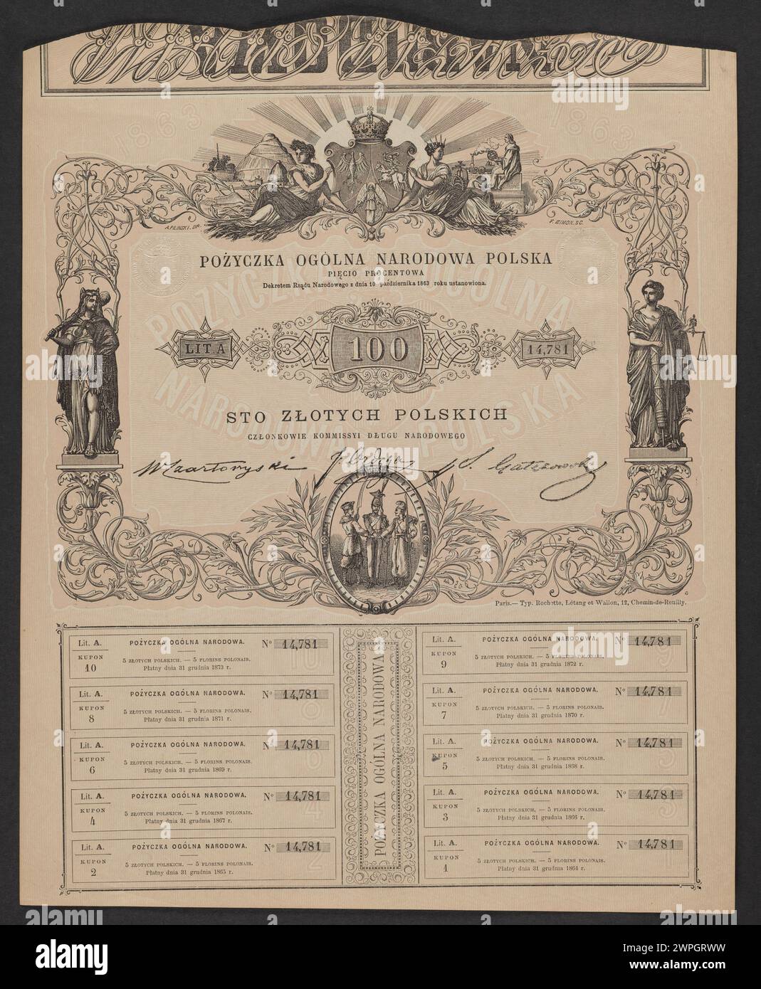 Document ou timbre du gouvernement national polonais datant de 1863, reflétant l'administration officielle pendant le soulèvement de janvier au Congrès en Pologne. Banque D'Images