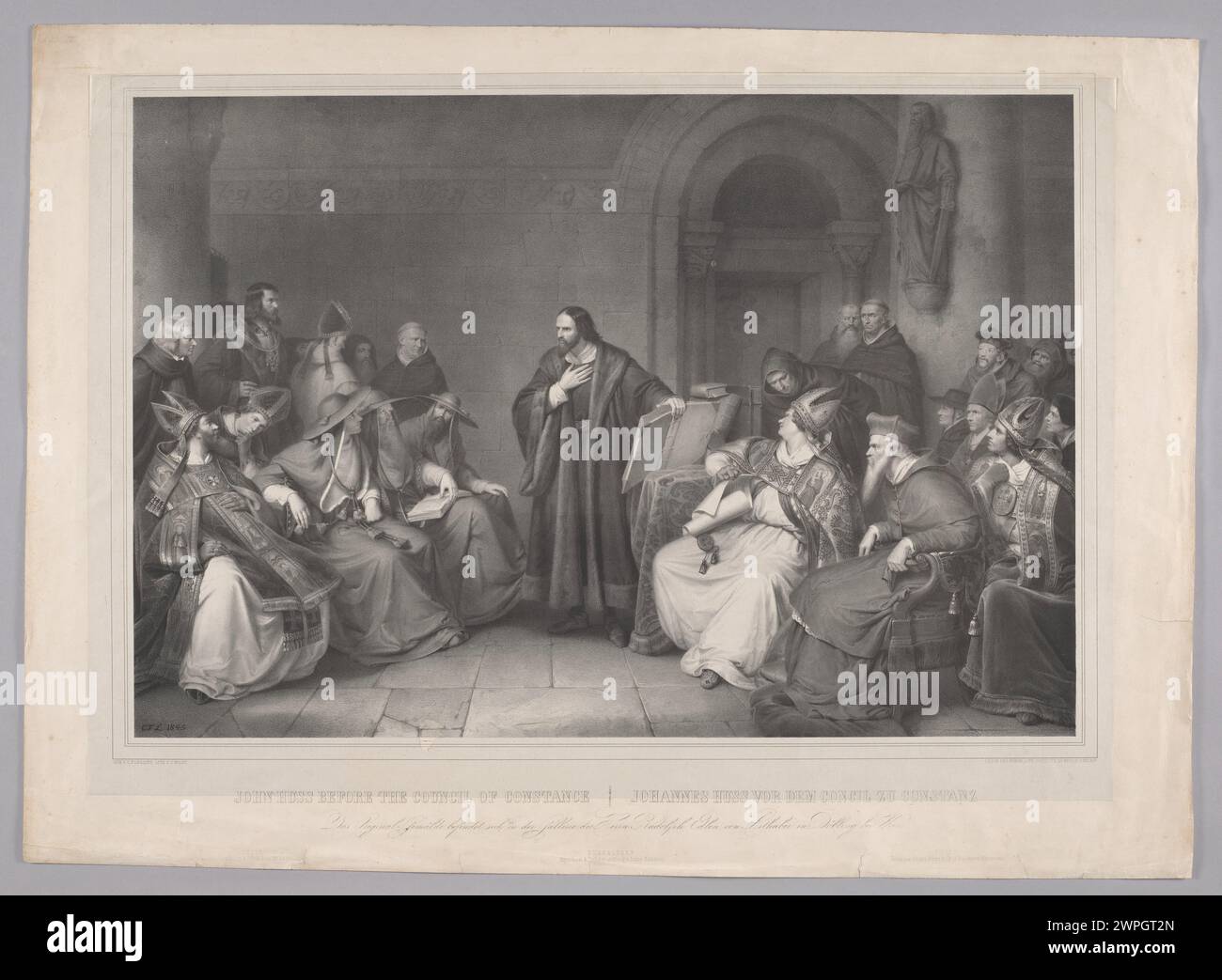 John Huss devant le Concile de la Constance. Johannes Huss Vor DEM Consil zu Constanz ; Wildt, Carl (FL. CA 1830-1870), Lessing, Karl Friedrich (1808-1880) ; après 1845 (1801-00-00-1900-00-00); Banque D'Images