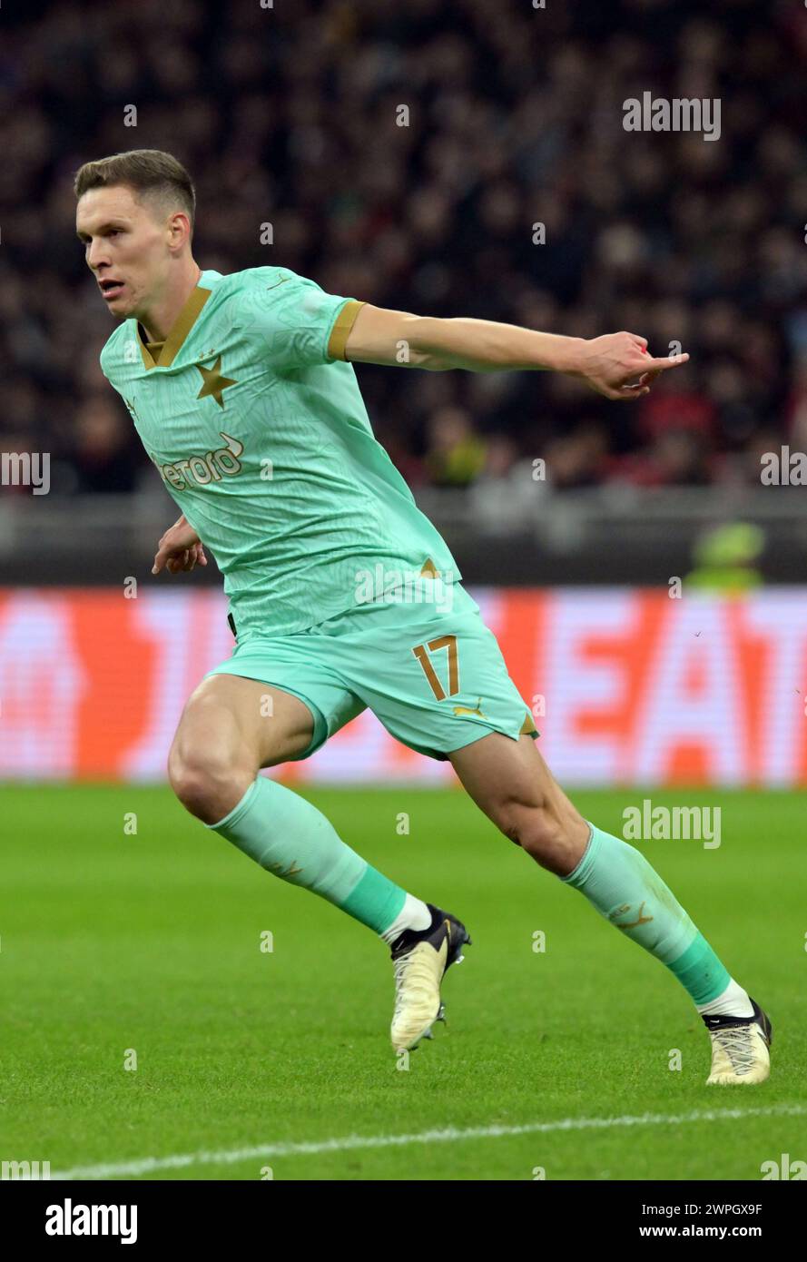 Milan, Italie. 07 mars 2024. Lukas Provod (17 ans) de Slavia Prague vu lors du match de l'UEFA Europa League entre l'AC Milan et Slavia Prague à San Siro à Milan. (Crédit photo : Gonzales photo/Alamy Live News Banque D'Images