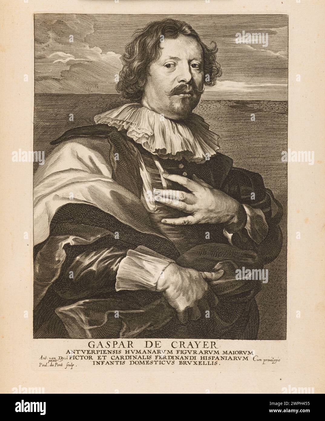 Portrait de Gaspar de Crayer par Paulus Pontius, Anthony Van Dyck et Gillis Hendricx vers 1645-1646, démontrant les techniques européennes de portrait baroque du XVIIe siècle. Banque D'Images