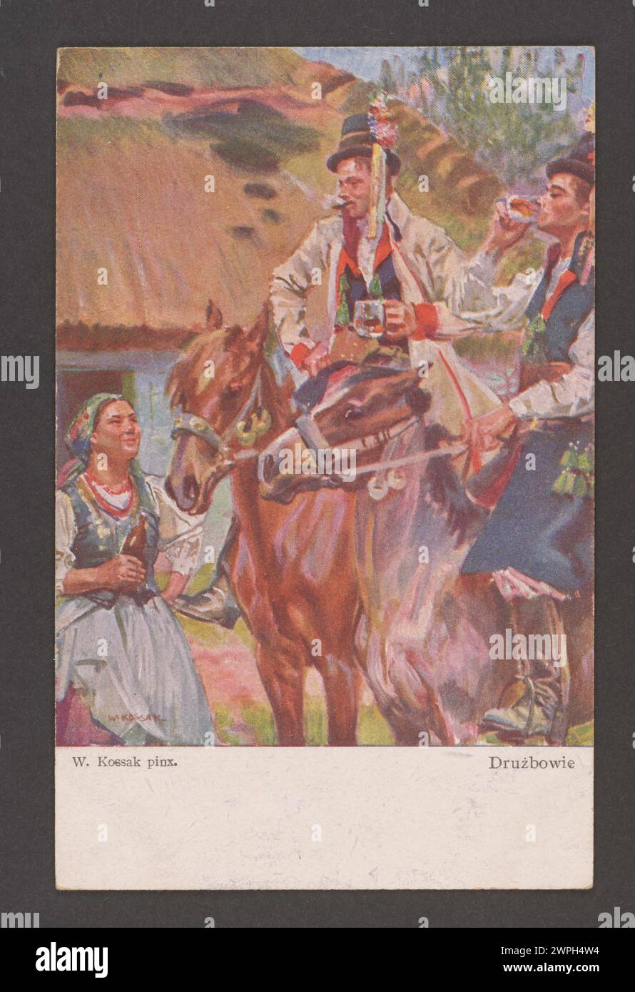 Tableau de Wojciech Kossak montrant les membres d'une unité militaire, créé vers 1910 et publié par le salon Painters Publishing House à Kraków. Banque D'Images