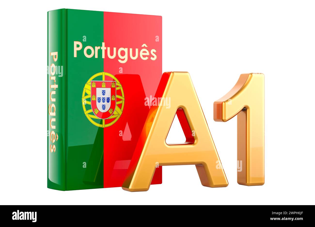 A1 niveau portugais, concept. Niveau intermédiaire, rendu 3D isolé sur fond blanc Banque D'Images