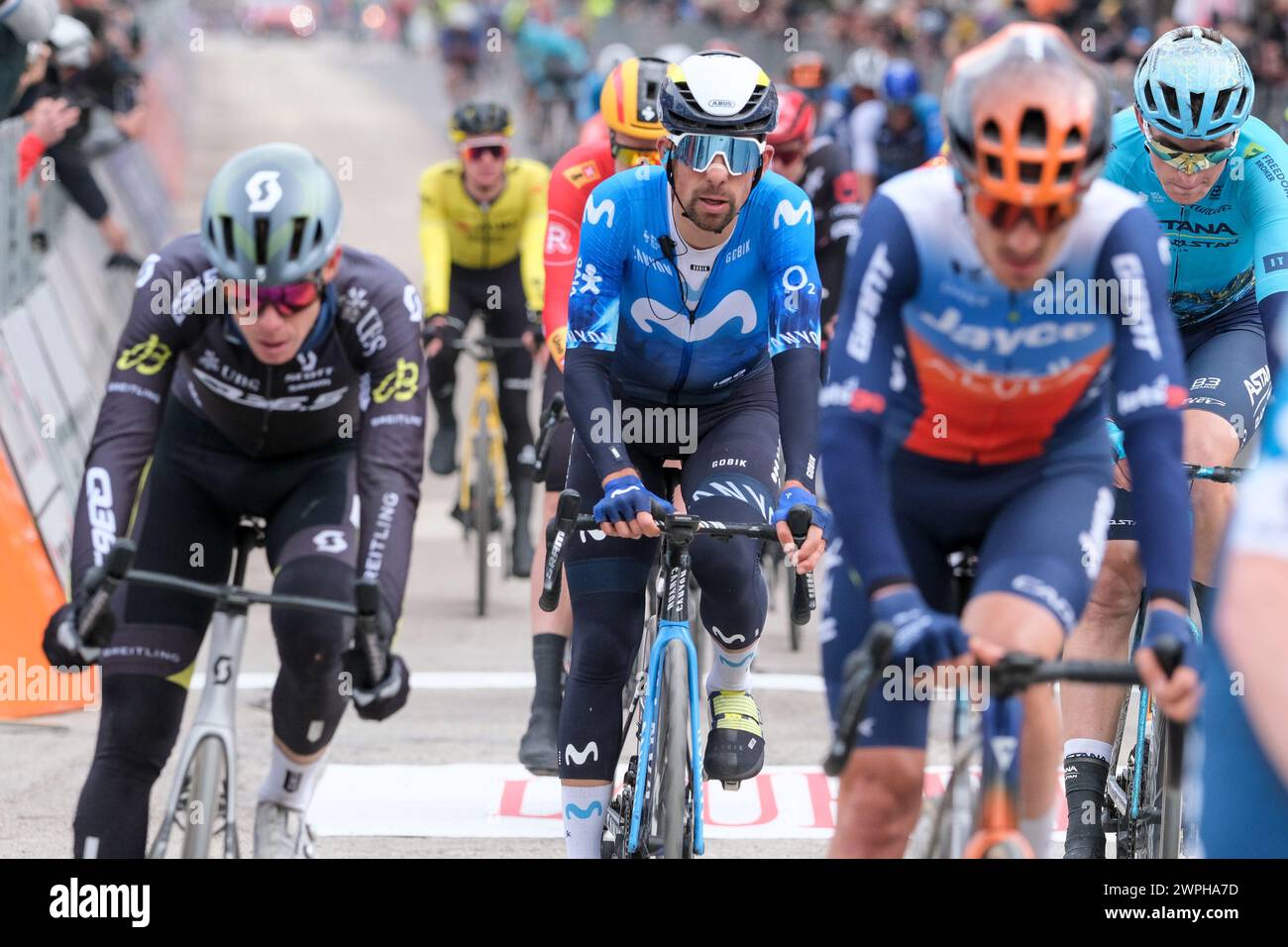 Giulianova, Italie. 07 mars 2024. Nelson Oliveira de Movistar Team en action lors du 59ème Tirreno-Adriatico 2024, étape 4 d'Arrone à Giulianova. (Photo de Davide Di Lalla/SOPA images/SIPA USA) crédit : SIPA USA/Alamy Live News Banque D'Images