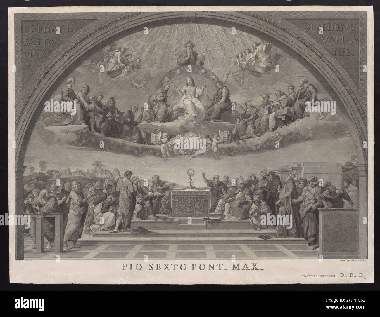 L'œuvre 'A dispute with the Most Serious Sacrament' ou 'Triomphe of religion', créée vers 1780 par Volpato, Giovanni, Raphaël et Giuseppe Cades, représente des thèmes religieux à la fin du XVIIIe siècle Banque D'Images