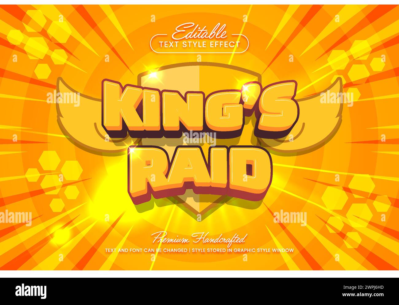 Style graphique d'effet de texte vectoriel 3D de Kings raid. Modèle de titre et de titre vectoriel modifiable. Illustration de Vecteur