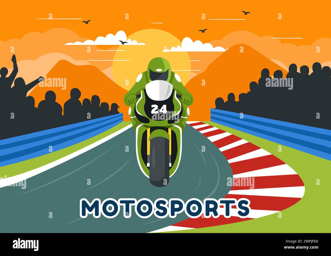 Racing Motosport Speed Bike illustration vectorielle pour la compétition ou la course de championnat en portant des vêtements de sport et de l'équipement en fond de dessin animé plat Illustration de Vecteur