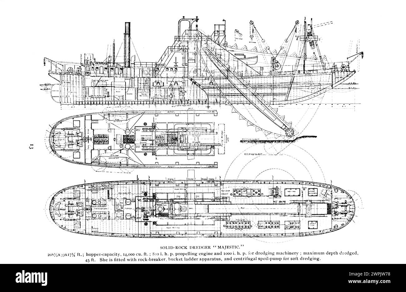 Solid Rock Dredge Majestic de l'article DRAGUES EN MER EUROPÉENNES ET DRAGAGE EN EAU PROFONDE. PARTIE 1 TYPES D'APPAREILS ET COÛTS DE FONCTIONNEMENT. Par E. L. Corthell de The Engineering Magazine consacré au progrès industriel volume XV 1898 The Engineering Magazine Co Banque D'Images