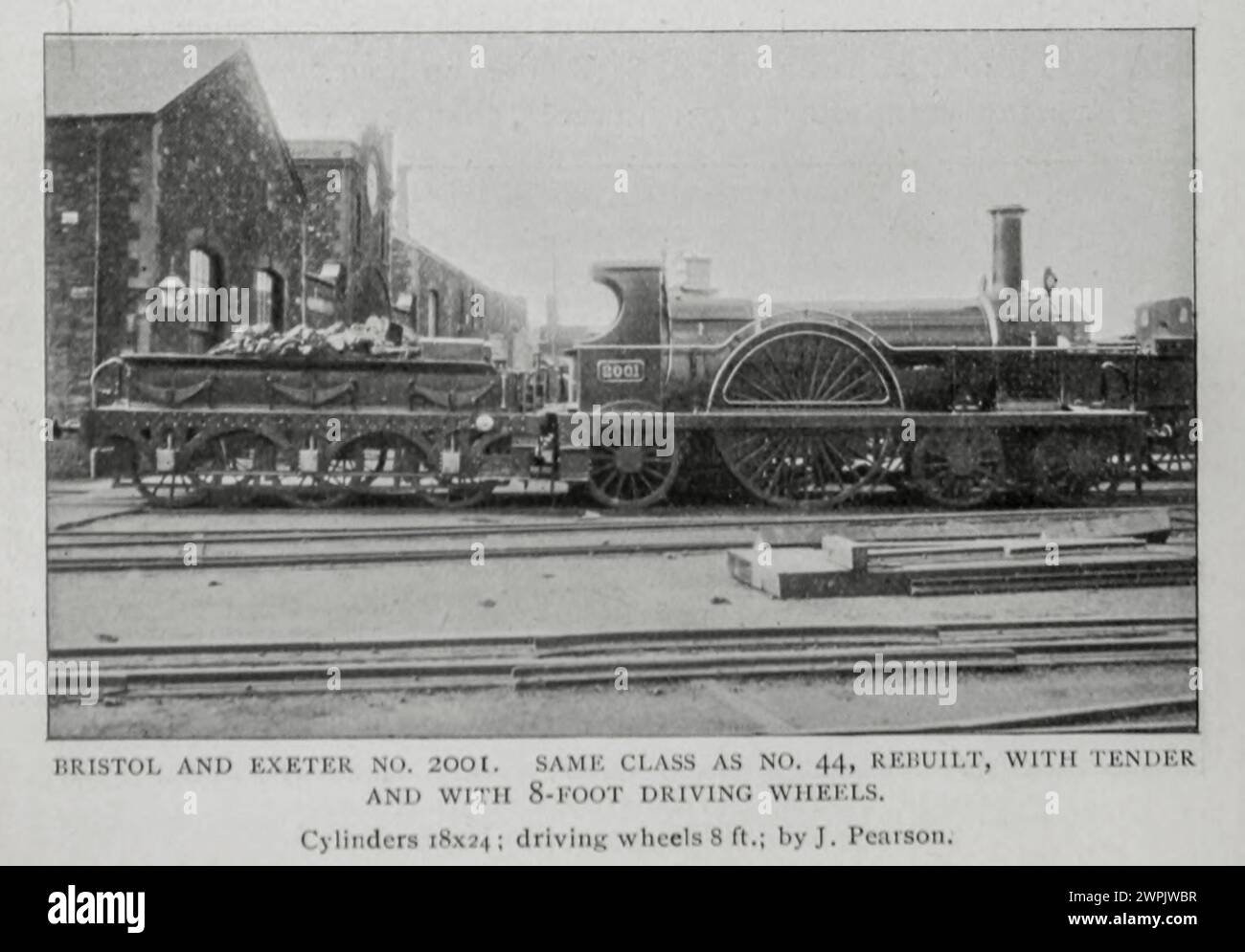 BRISTOL ET EXETER NO 2001 cylindres 18x24 ; roues motrices 8 pi ; par J. Pearson. Tiré de l'article NOTABLES SPEED-TRIAL OF BRITISH LOCOMOTIVES.by Charles Rous-Marten. Tiré de l'Engineering Magazine consacré au progrès industriel volume XV 1898 The Engineering Magazine Co Banque D'Images