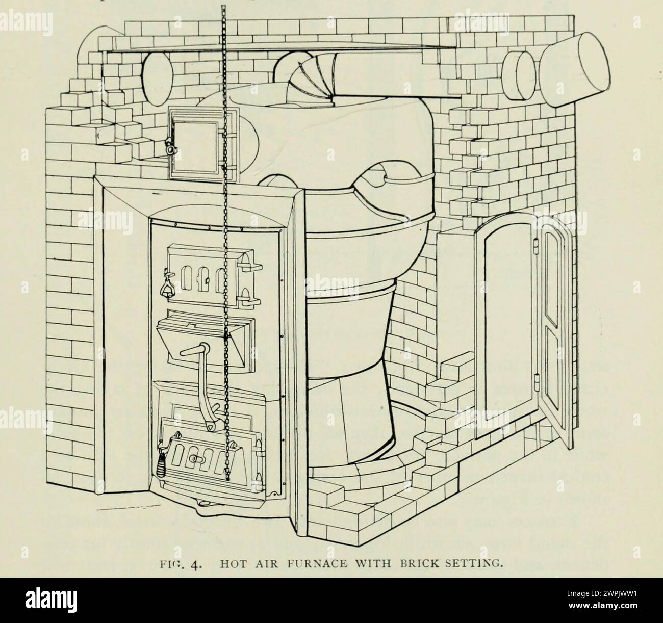 FOUR À AIR CHAUD À BRIQUES. De l'article CHAUFFANT LES BÂTIMENTS PAR LE SYSTÈME D'AIR CHAUD. Par J. J. Blackmore. Tiré de l'Engineering Magazine consacré au progrès industriel volume XV 1898 The Engineering Magazine Co Banque D'Images