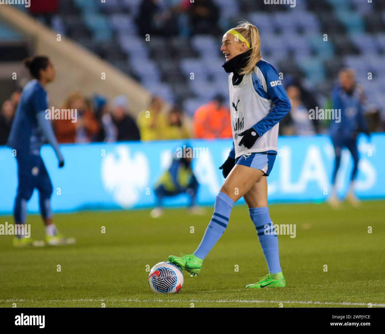 Manchester, Royaume-Uni. 07 mars 2024. Manchester, Angleterre, 7 mars 2024 Chloe Kelly (9 Manchester City) match d'avant-match de la Coupe continentale féminine entre Manchester City et Chelsea au joie Stadium de Manchester, Angleterre. (BEAST/SPP) crédit : photo de presse sportive SPP. /Alamy Live News Banque D'Images