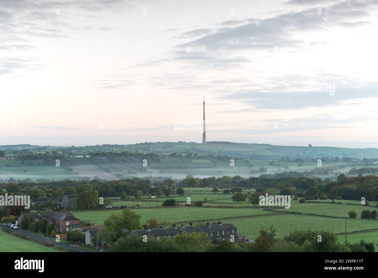Mât de station de transmission Emley Moor, West Yorkshire, Royaume-Uni. Banque D'Images