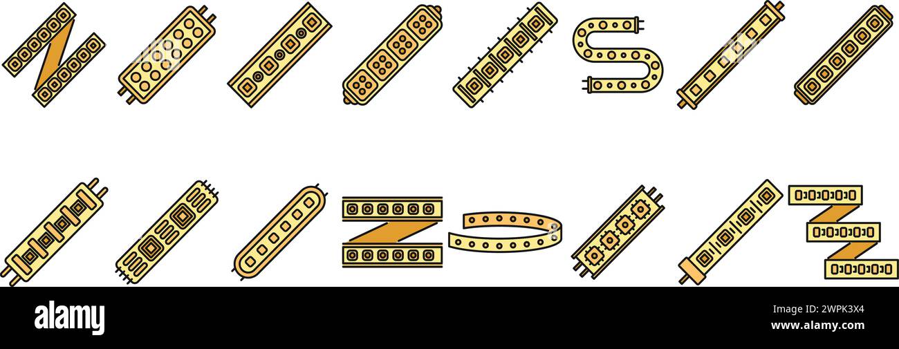 Les icônes de lumières de bande LED définissent le vecteur de contour. LED du module. Ligne de couleur claire et brillante isolée Illustration de Vecteur