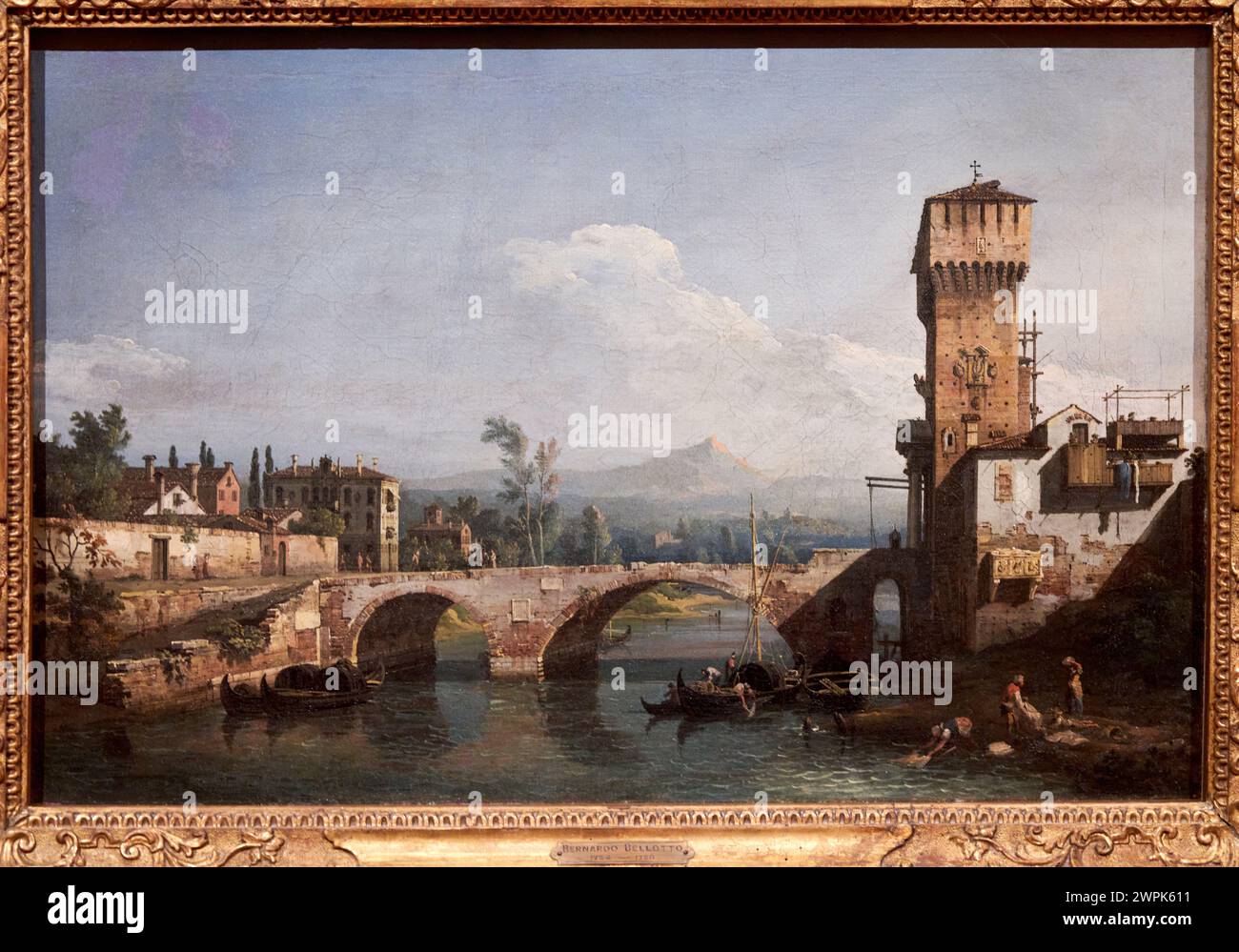 Bernardo Bellotto, Venecia, 1721, Varsovia, 1780, Capriccio avec une rivière et un pont, 1745 Banque D'Images