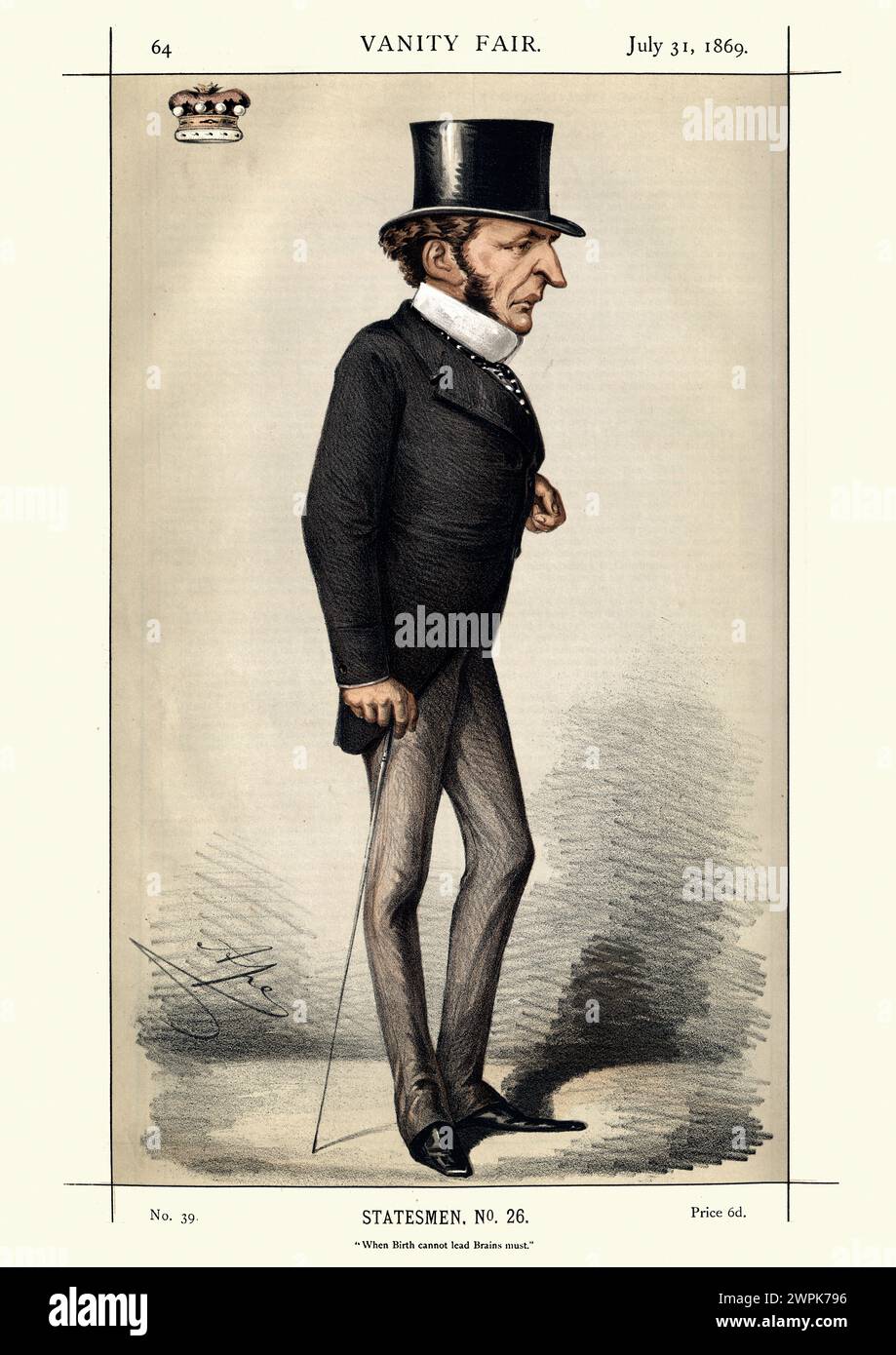 Gravure vintage de Hugh Cairns, 1er comte Cairns. Quand la naissance ne peut pas mener, le cerveau le doit. De Vanity Fair1869. Chromolithographe. Une Britis d'origine irlandaise Banque D'Images