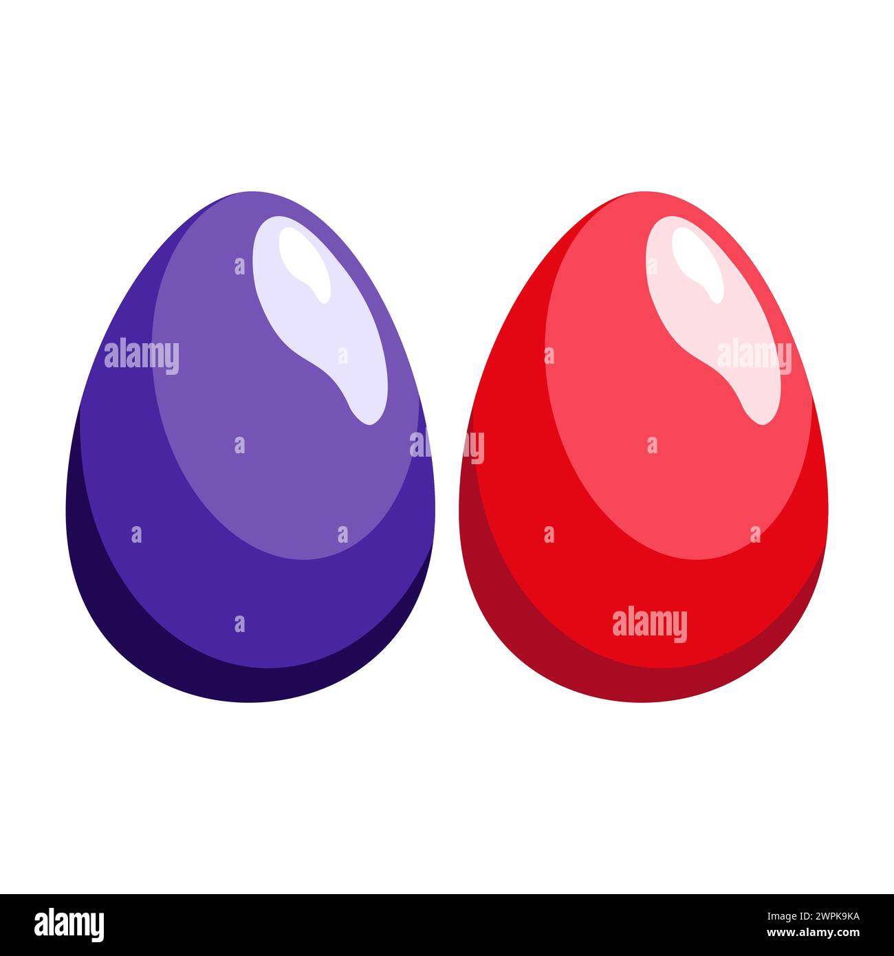 Oeufs de Pâques rouges bleus isolés sur fond blanc. Illustration en style plat. Clipart de vecteur pour la conception de carte, bannière, flyer, vente, affiche, icônes Illustration de Vecteur