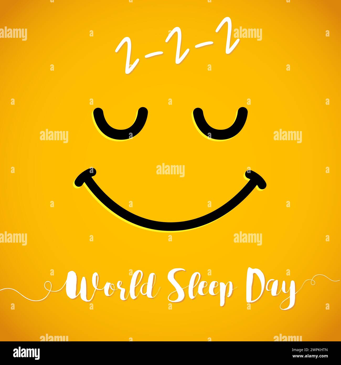 Affiche Web de la Journée mondiale du sommeil. Médias sociaux visage jaune, salutations mignonnes. Post réseau Internet. Icône sourire endormi. Eléments isolés. Design créatif. Illustration de Vecteur