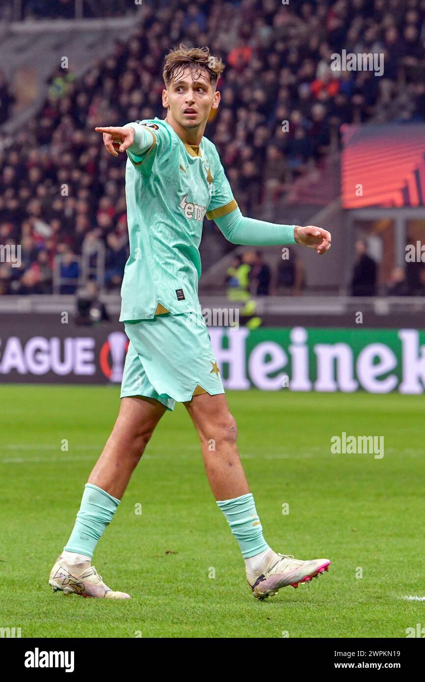 Milan, Italie. 07 mars 2024. Mojmir Chytil (13 ans) de Slavia Prague vu lors du match de l'UEFA Europa League entre l'AC Milan et Slavia Prague à San Siro à Milan. (Crédit photo : Gonzales photo/Alamy Live News Banque D'Images