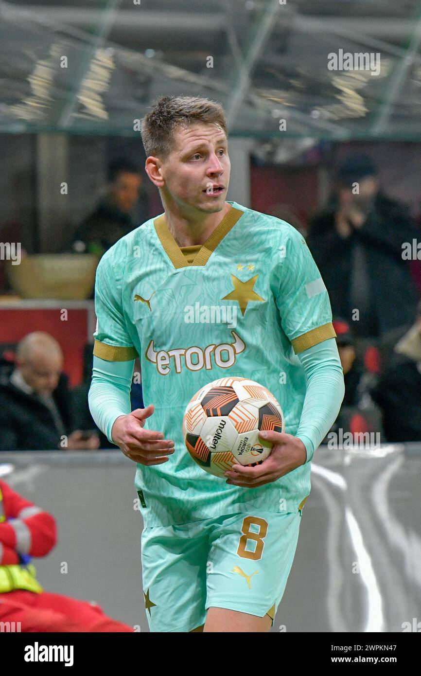 Milan, Italie. 07 mars 2024. Lukas Masopust (8 ans) de Slavia Prague vu lors du match de l'UEFA Europa League entre l'AC Milan et Slavia Prague à San Siro à Milan. (Crédit photo : Gonzales photo/Alamy Live News Banque D'Images