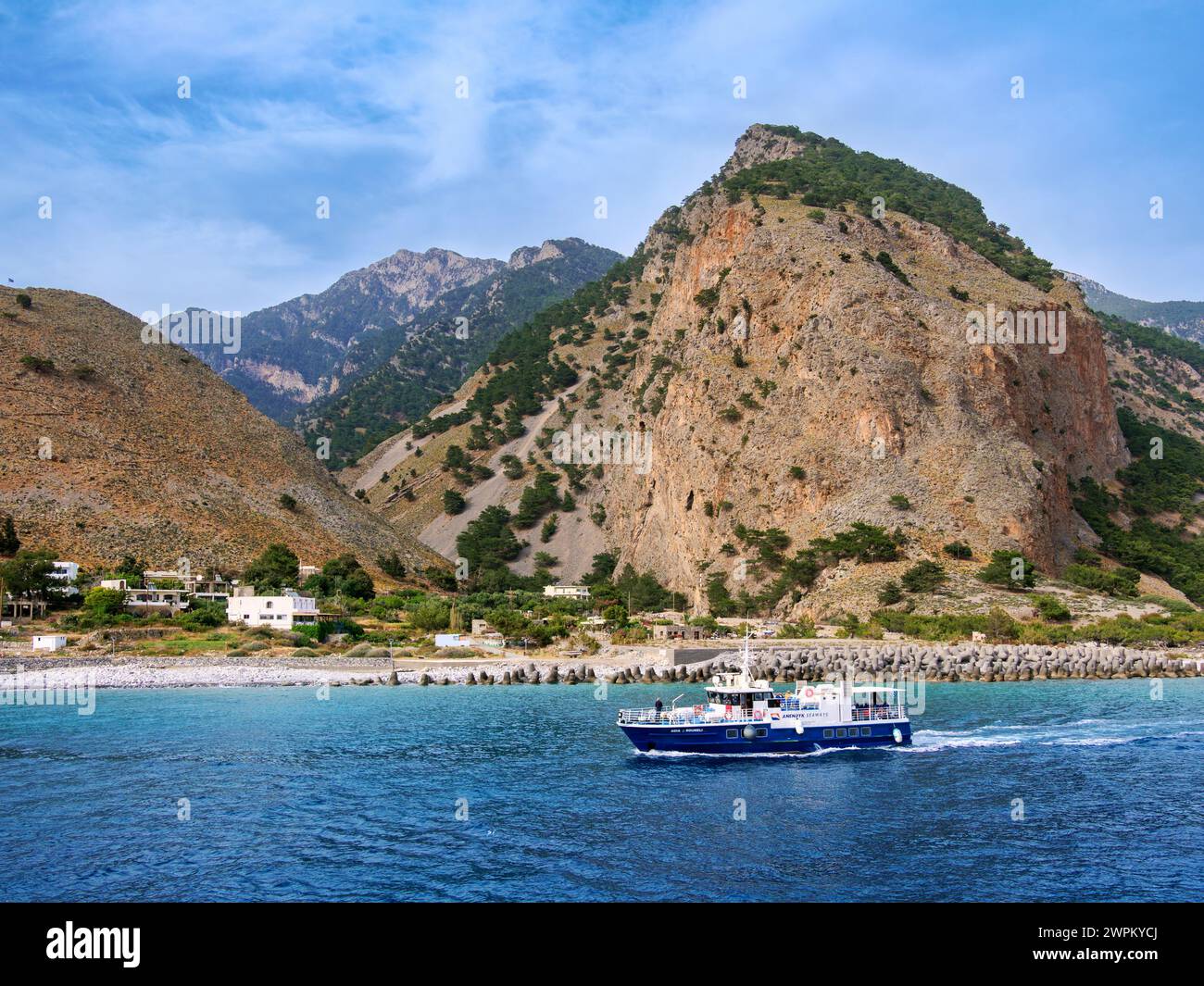 Ferry à Agia Roumeli, région de la Canée, Crète, Îles grecques, Grèce, Europe Banque D'Images