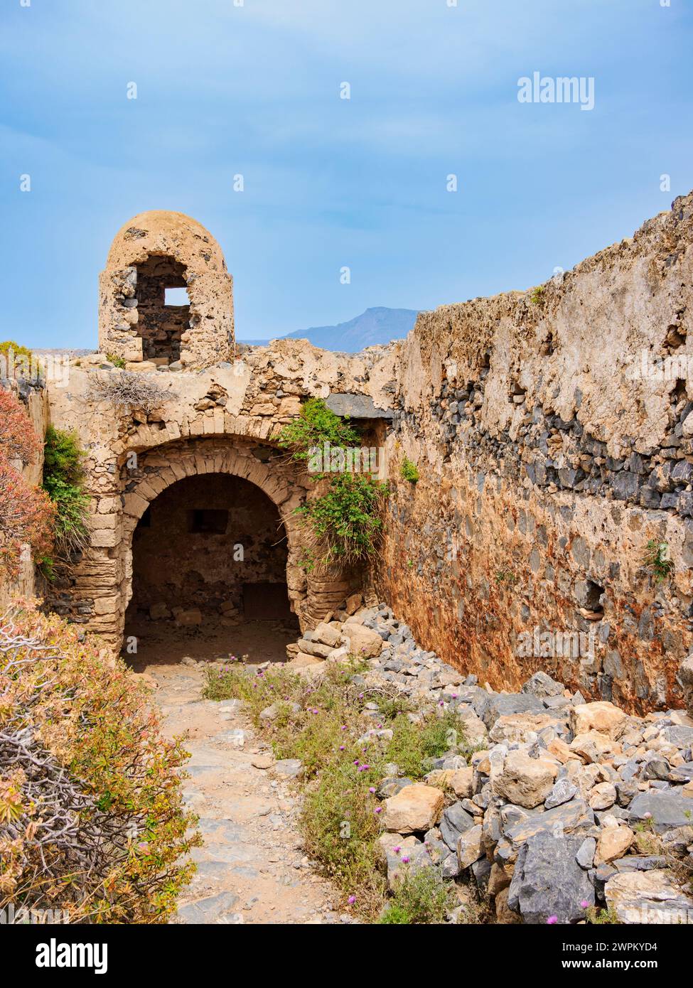 Ruines du fort vénitien, Imeri Gramvousa, région de la Canée, Crète, Îles grecques, Grèce, Europe Banque D'Images