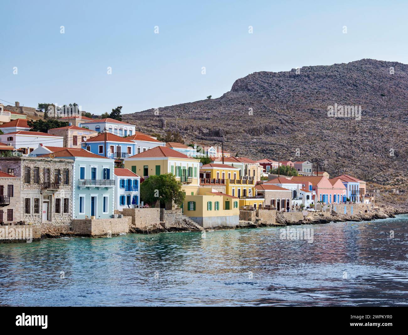 Village de Chalki, Emporio, Île de Halki, Dodécanèse, Îles grecques, Grèce, Europe Banque D'Images