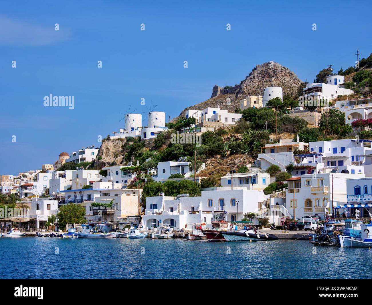 Pandeli Waterfront, Île de Leros, Dodécanèse, Îles grecques, Grèce, Europe Banque D'Images