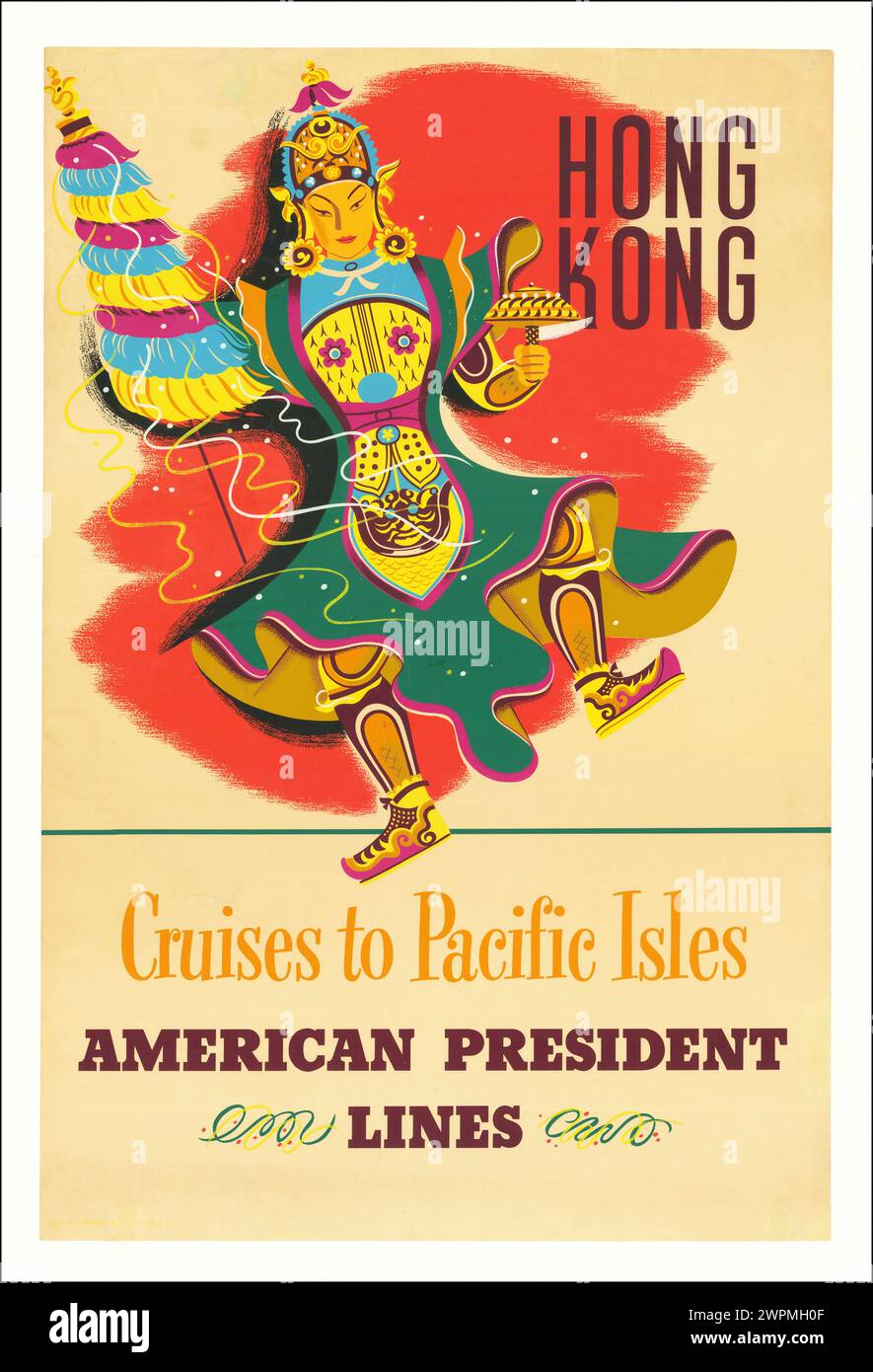 Affiche de voyage Aerican vintage. Hong Kong on American President Lines of Cruises. 1953 Banque D'Images