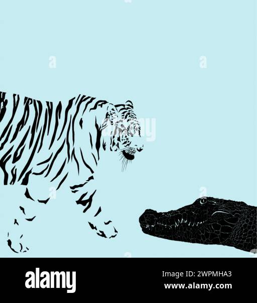 Tigre contre crocodile Illustration de Vecteur