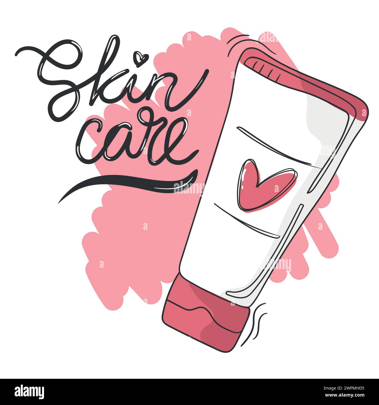 Concept de soins de la peau. Citation de calligraphie ou slogan pour la routine de beauté et tube de crème doodle dessiné à la main. Illustration vectorielle Illustration de Vecteur