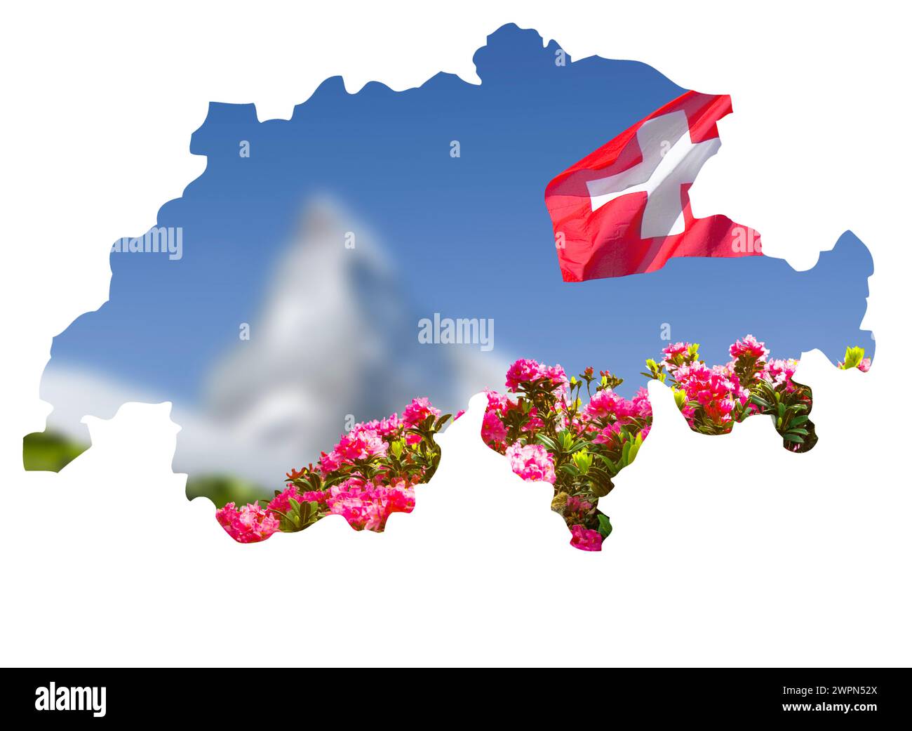Carte suisse avec drapeau suisse et Matterhorn Banque D'Images