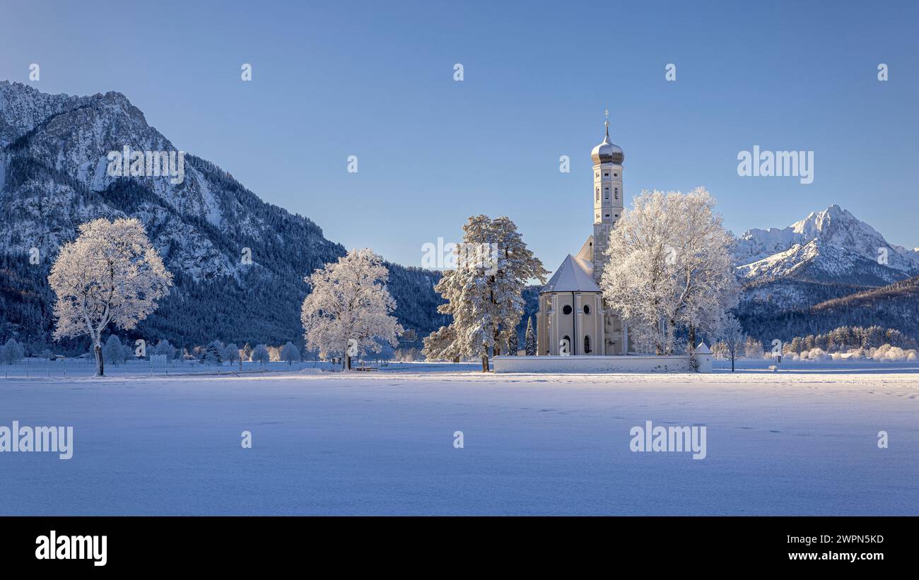 Église de. Coloman en hiver. Schwangau, Bavière, Allemagne. Banque D'Images