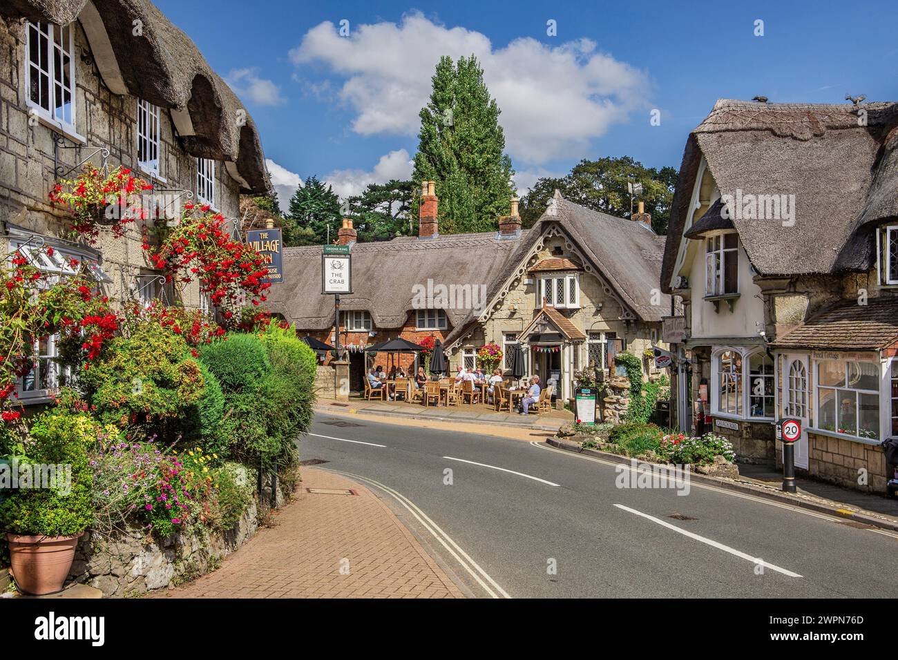 Maisons d'hôtes au toit de chaume dans le vieux village, Shanklin, île de Wight, Hampshire, Grande-Bretagne, Angleterre Banque D'Images