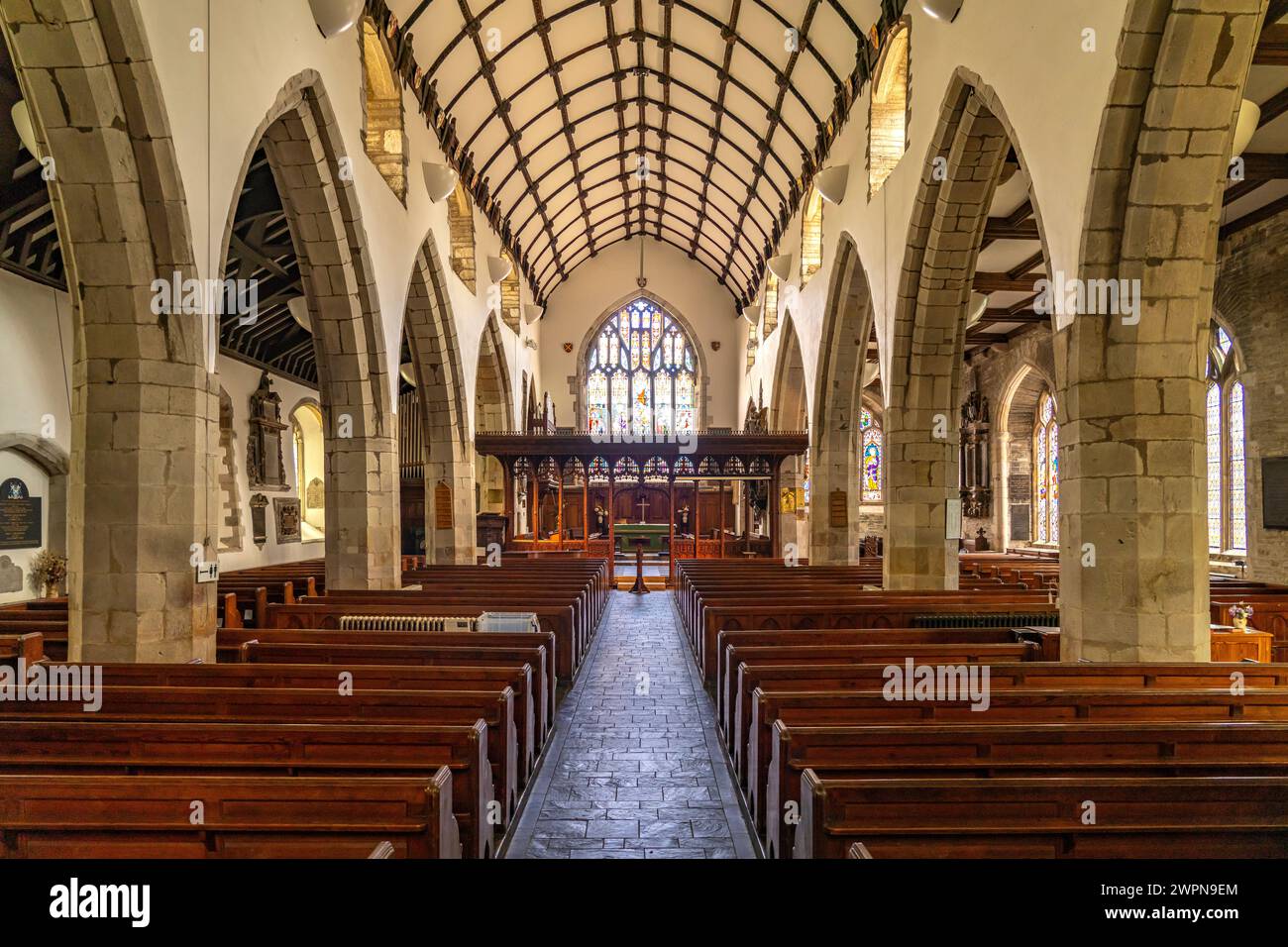 L'église de St Fimbarrus Church ou l'église de St Nicholas à Fowey, Cornouailles, Angleterre, Grande-Bretagne, Europe Banque D'Images